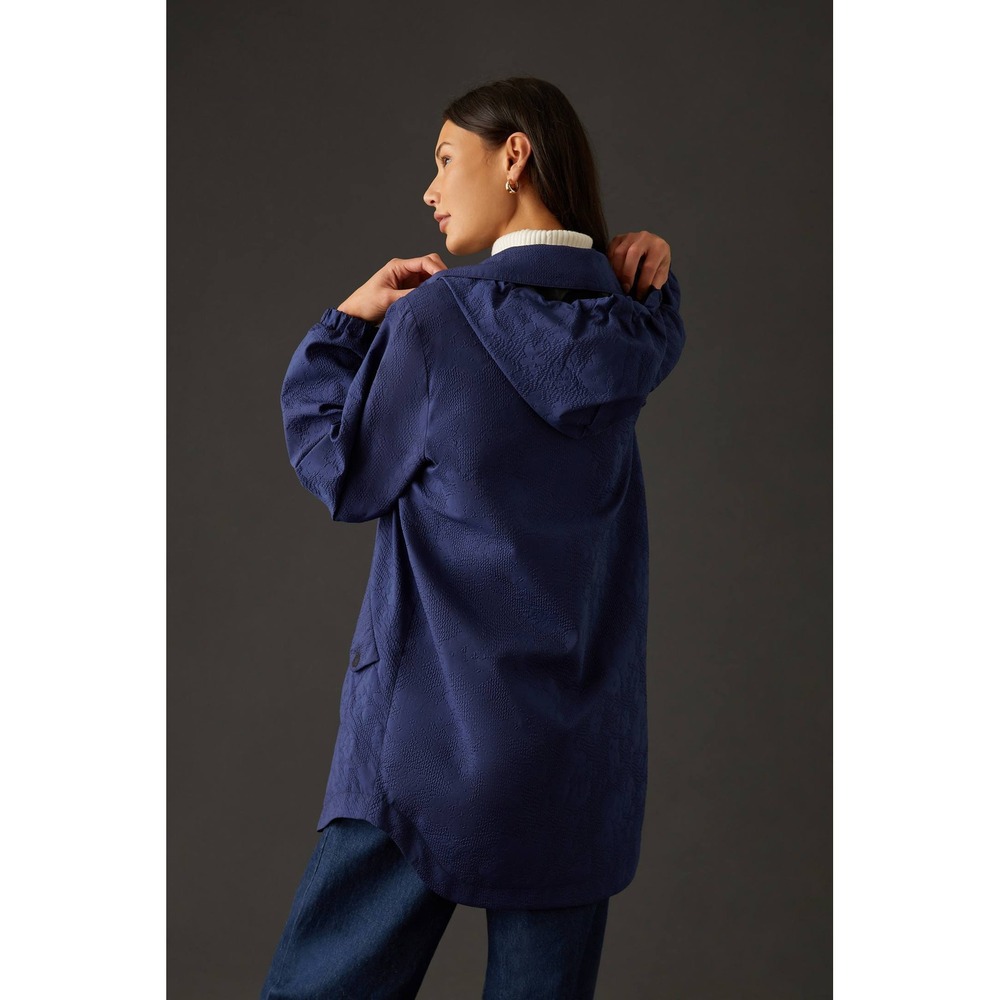 NWT Maeve Anthropologie Navy Blue Textured Hooded Anorak Softshell Jacket Medium - Picture 7 of 13